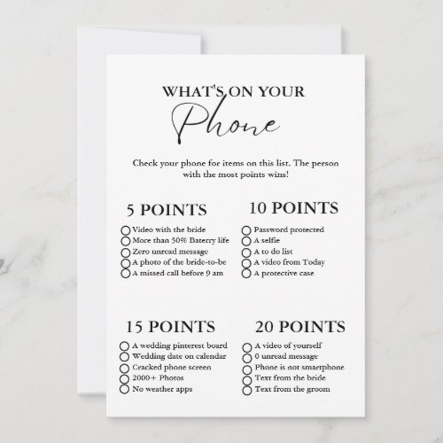  Whats on Your Phone bridal shower game card