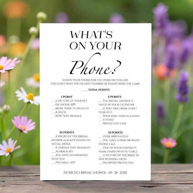 What's On Your Phone Bridal Shower Game Card (Creator Uploaded)