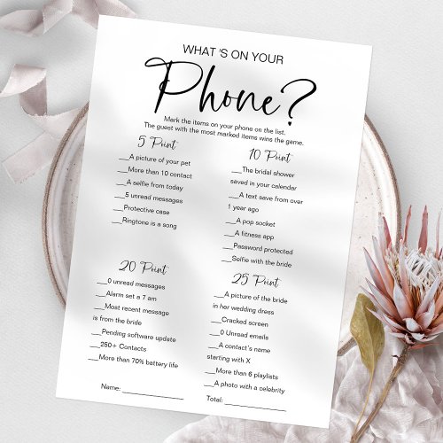 Whats On Your Phone Bridal Shower Game Invitation