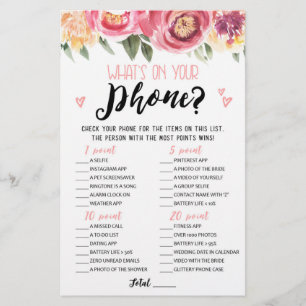 What's on your phone Bridal Shower, Hen Party game