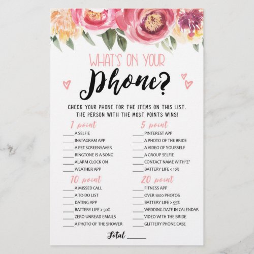Whats on your phone Bridal Shower Hen Party game