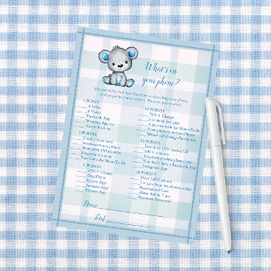 Whats On Your Phone Cute Gray Bear Boy Shower Game Invitation