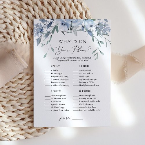 Whats on Your Phone Floral Bridal Shower Game Invitation