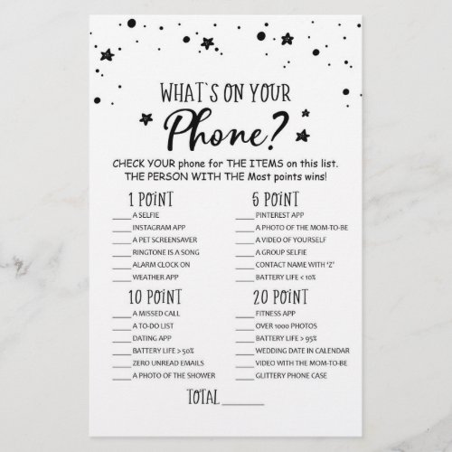 Whats on your Phone Game Baby Shower Party game