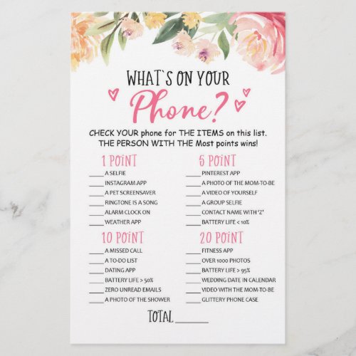 Whats on your Phone Game Baby Shower Party game