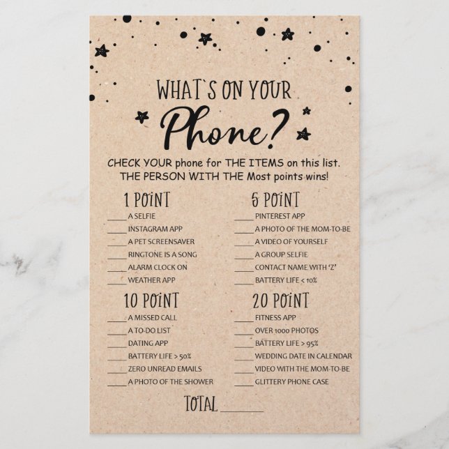 What's on your Phone? Game Baby Shower Party game (Front)
