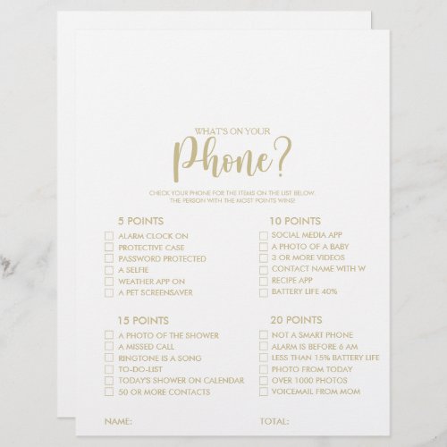 Whats on your Phone Minimalist Bridal Shower Game