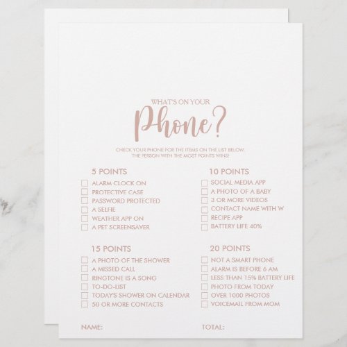 Whats on your Phone Rose Gold Bridal Shower Game