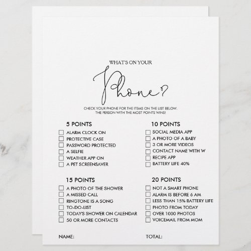 Whats on your Phone Rustic Bridal Shower Game