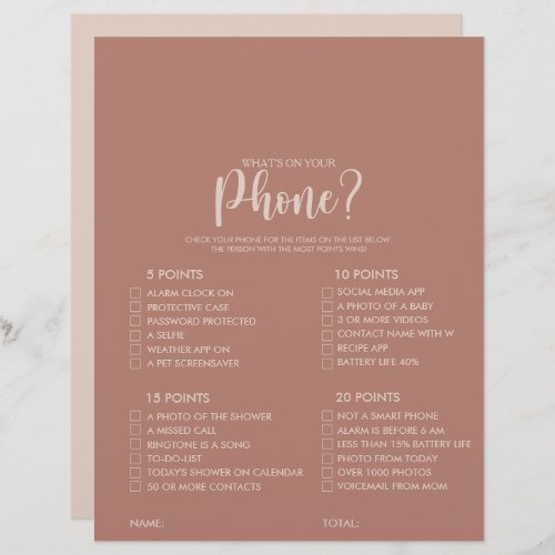 Whats on your Phone Terracotta Bridal Shower Game