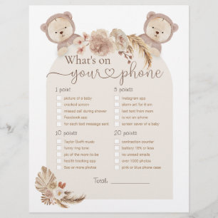 What's On Your Phone Twins Bear Baby Shower Game