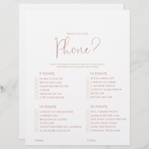 Whats on your Rose Gold Phone Bridal Shower Game