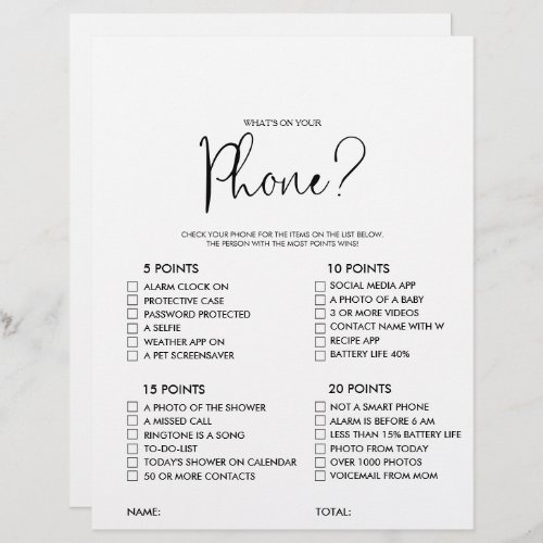 Whats on your Script Phone Bridal Shower Game