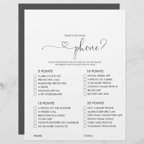 Whats on your Script Phone Bridal Shower Game