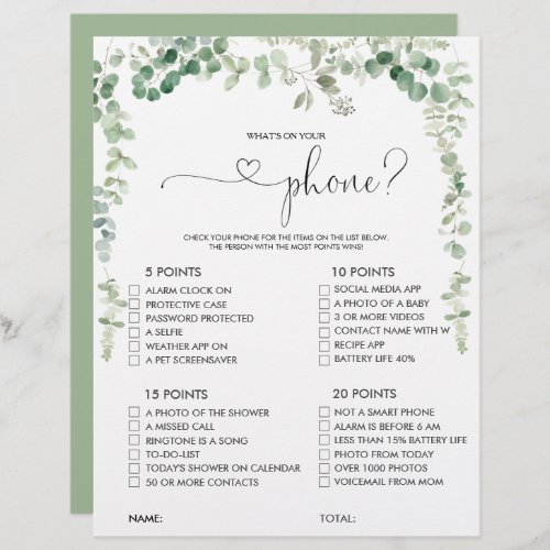 Whats on your Script Phone Bridal Shower Game