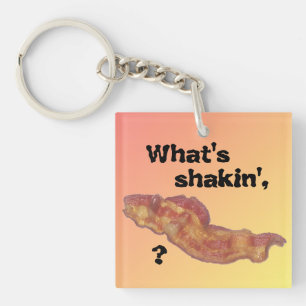 What's Shakin' Bacon Keychain Yellow Pink Funny