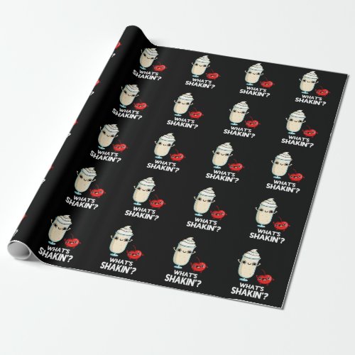 Whats Shakin Funny Cherry Milkshake Pun Dark BG Wrapping Paper