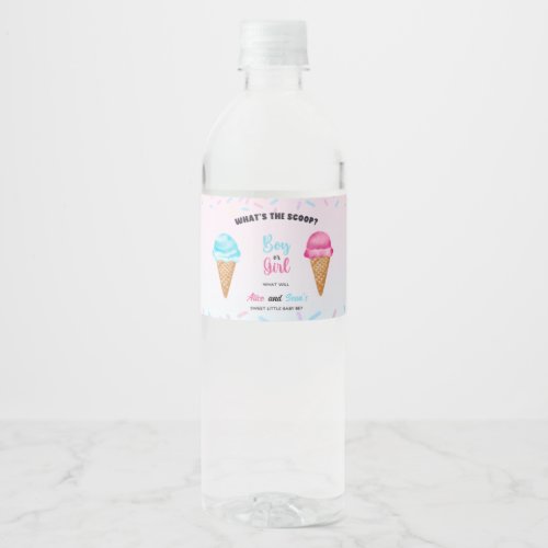 Whats the Scoop Celebration_ Sweet Gender Reveal Water Bottle Label