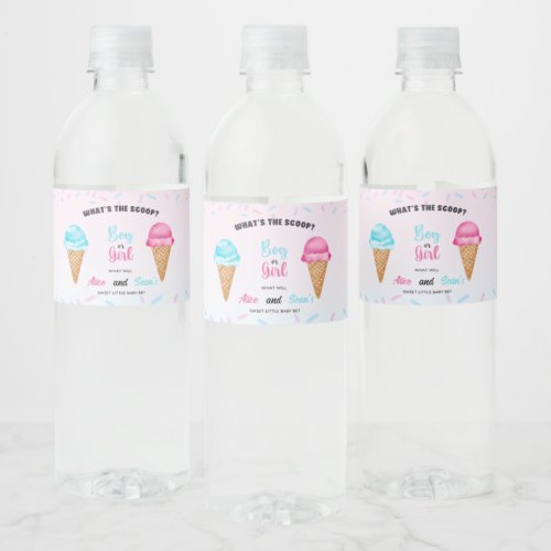 Whats the Scoop Celebration_ Sweet Gender Reveal Water Bottle Label