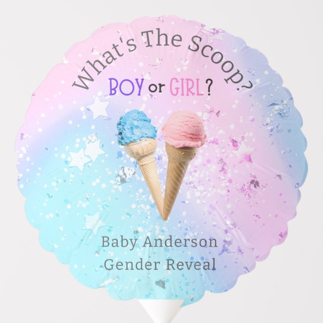 What's The Scoop Gender Reveal Ice Cream Custom Balloon (Front)