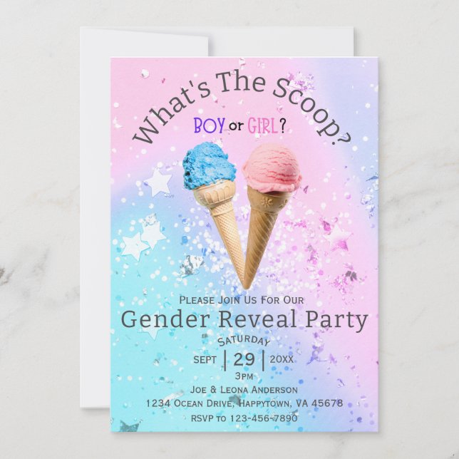What's The Scoop Gender Reveal Ice Cream Custom Invitation (Front)