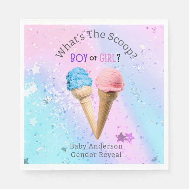 What's The Scoop Gender Reveal Ice Cream Custom Napkins (Front)