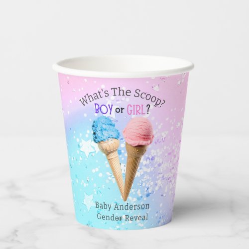 Whats The Scoop Gender Reveal Ice Cream Custom Paper Cups