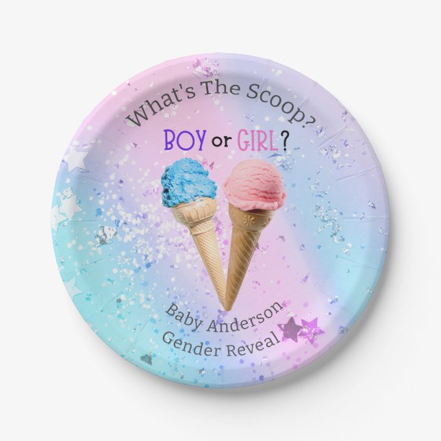 What's The Scoop Gender Reveal Ice Cream Custom Paper Plates (Front)