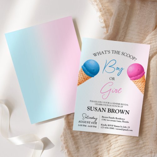 Whats the Scoop Gender Reveal Ice Cream Invitation