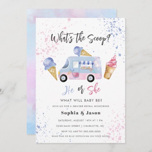 Whats the Scoop Gender Reveal Ice Cream  Invitation