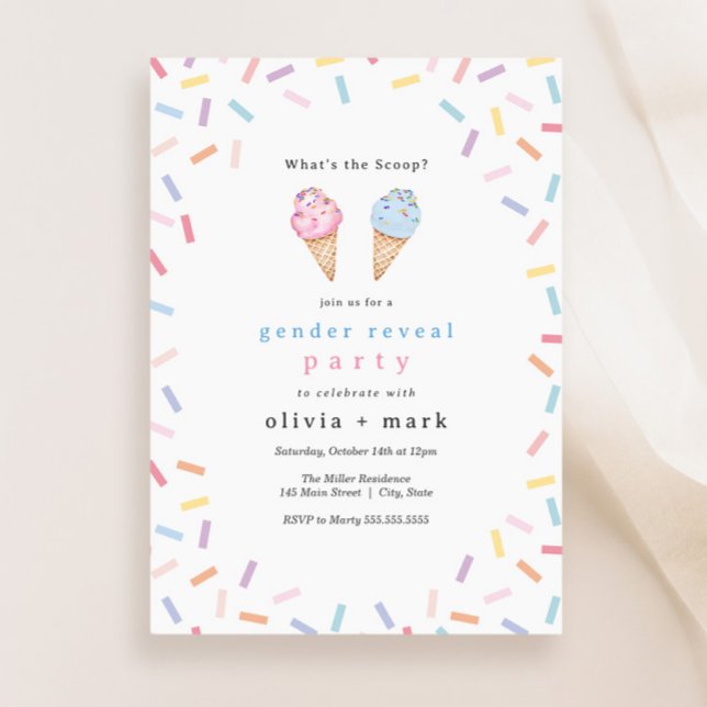 What's the Scoop Gender Reveal Ice Cream Party Invitation (Creator Uploaded)