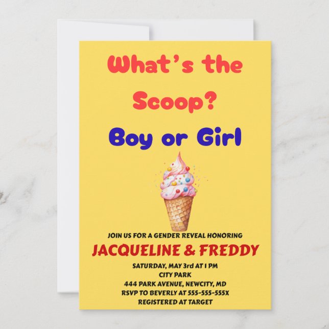 What's the Scoop gender reveal party Invitation (Front)