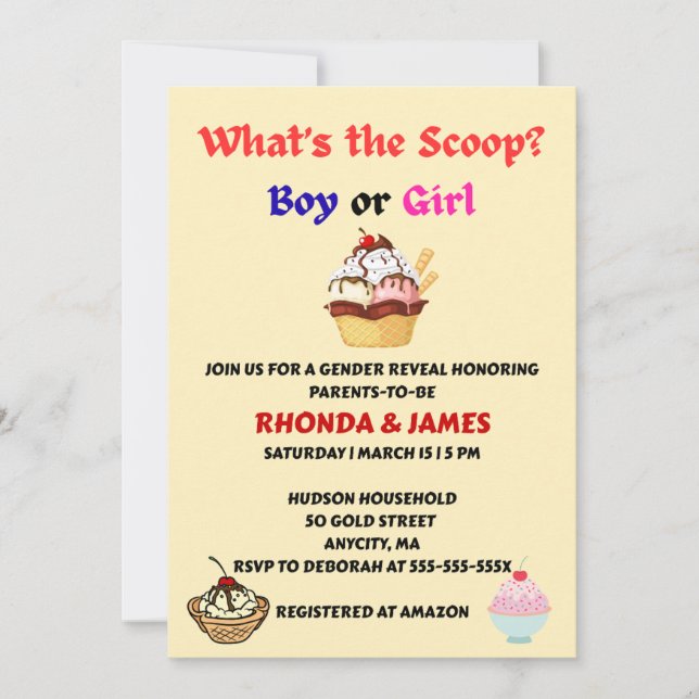 What's the Scoop gender reveal party Invitation (Front)