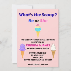 What's the Scoop Gender Reveal Party Invitation