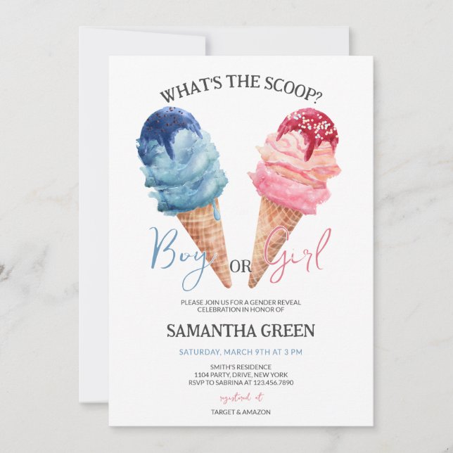 What's the Scoop Girl or Boy Gender Reveal Invitation (Front)