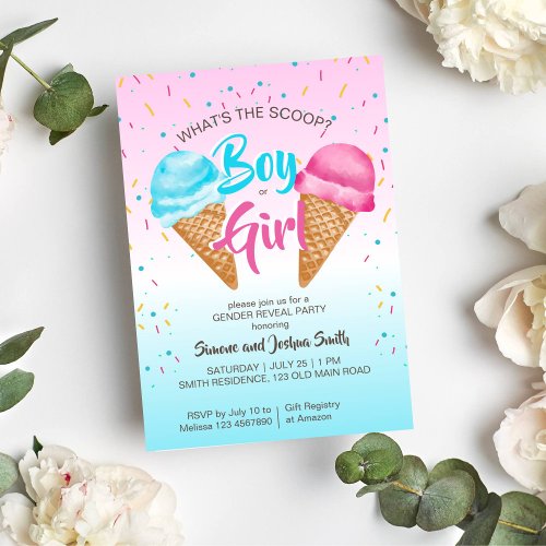 Whats the scoop ice cream gender reveal  invitation