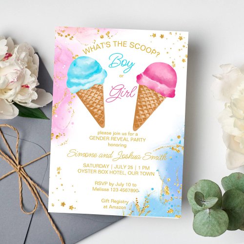 Whats the scoop ice cream gender reveal  invitation