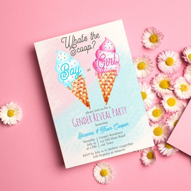 What's the scoop ice cream gender reveal invitation (What's the scoop gender reveal party invitation ice cream summer gender reveal boy or girl  )