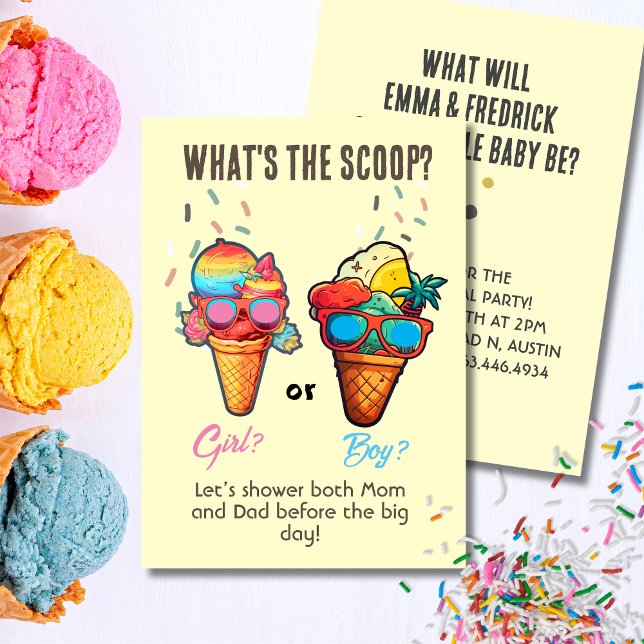 What's the Scoop Ice Cream Gender Reveal   Invitation (Creator Uploaded)