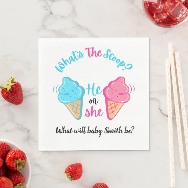 What's the Scoop Ice Cream Gender Reveal  Napkins (Insitu)