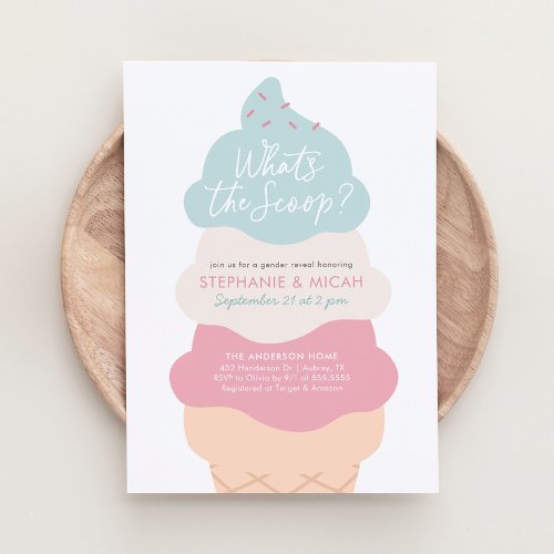 Whats The Scoop Ice Cream Gender Reveal Party Invitation