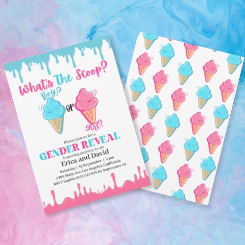 Whats the Scoop Ice Cream Gender Reveal Party Invitation