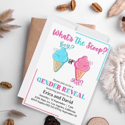 Whats the Scoop Ice Cream Gender Reveal Party Invitation
