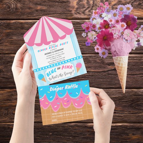 Whats The Scoop Ice Cream Parlor Gender Reveal  All In One Invitation