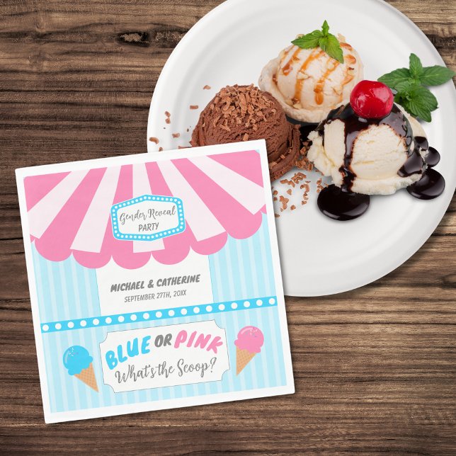 What's The Scoop Ice Cream Parlor Gender Reveal Napkins (Creator Uploaded)