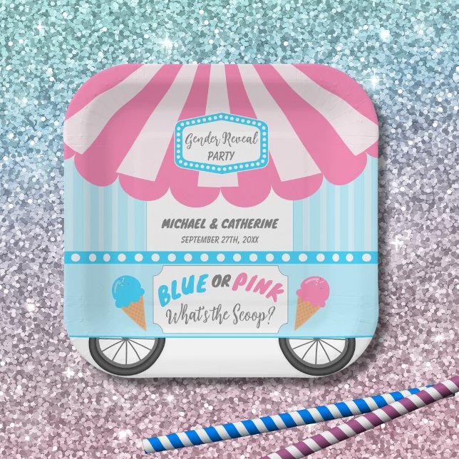 What's The Scoop Ice Cream Parlor Gender Reveal Paper Plates (Creator Uploaded)
