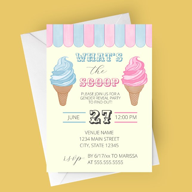 What's The Scoop Soda Shop Gender Reveal Party Invitation (Creator Uploaded)
