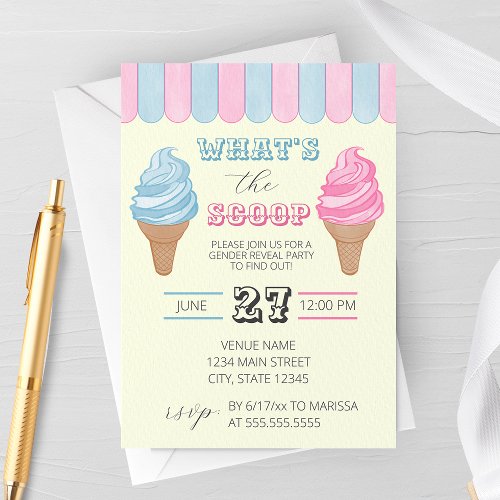Whats The Scoop Soda Shop Gender Reveal Party Invitation