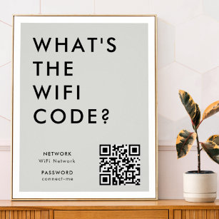 What's the WiFi Code?   Wifi Network QR Code Gray Poster