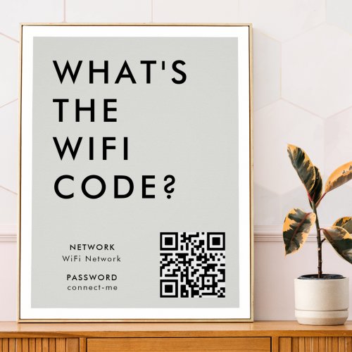 Whats the WiFi Code  Wifi Network QR Code Gray Poster